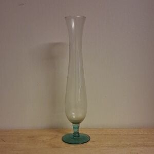 Clear Glass Bud Vase with Teal Base - Brand Unknown